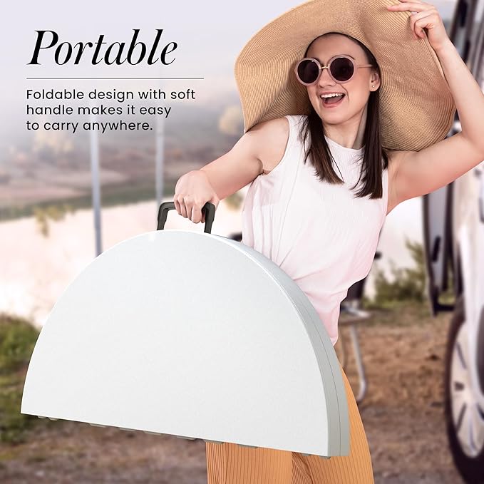 Our Modern Space 3.5 Feet Circular Round Foldable Table with Built in Handle & Steel Legs | Heavy Duty Portable | Perfect for Party, Dining, Wedding, Events, Picnic Indoor, Outdoor, Camping, Utility