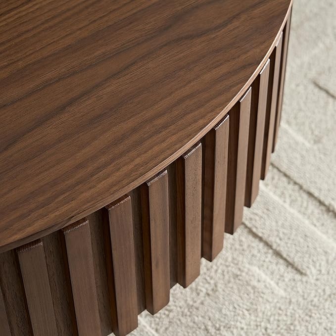 31.49'' Round Coffee Table with Storage Small Coffee Table for Apartment, Modern Living Room Coffee Table with Sturdy Pedestal (Walnut, Ø31.49 x 13.77 with Storage)