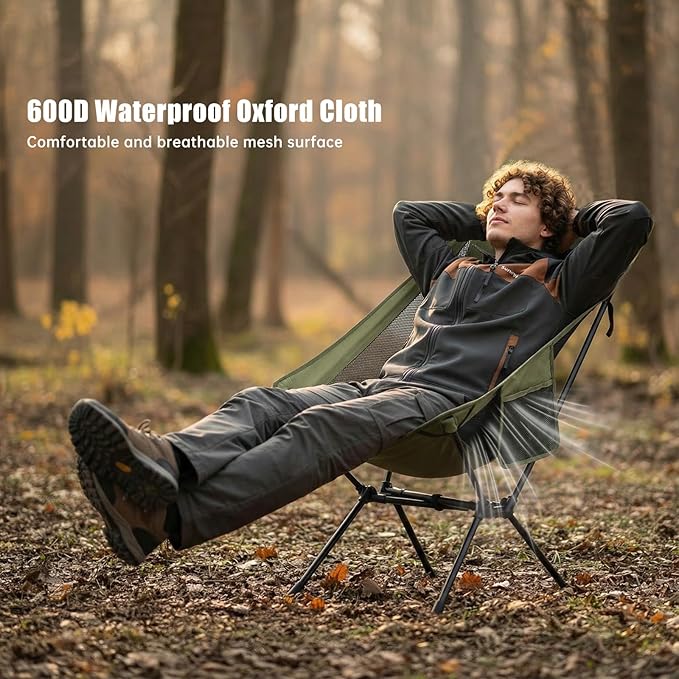 SUNNYFEEL High Back Camping Chair, 15 Second Setup Frame, 330lb Capacity, Portable Backpacking Chair, Lightweight & Compact Folding Camp Chair for Hiking Camping, Army Green