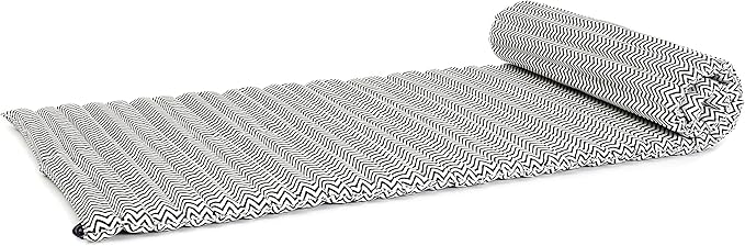 Leewadee - Kapok Roll Mat – Handcrafted Folding Sleep & Relaxation Mattress from Thailand, Ideal as Guest Bed, Camping Mat, Yoga Mat or Traditional Futon, 75 x 39 inches, Black White