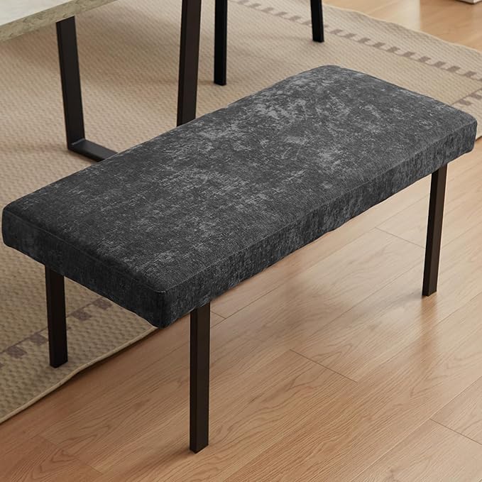 Modern L-Shaped Dining Bench, 67 Inch Fabric Upholstered Corner Sofa with Metal Legs for Kitchen Nook, Living Room, Dining Room (Grey)