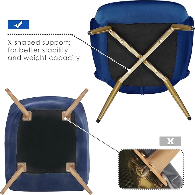 Yaheetech Velvet Accent Chair, Modern Armchair Vanity Chair with Wing Side and Metal Legs, Cozy and Soft Padded and High Back for Living Room/Home Office/Bedroom, Blue