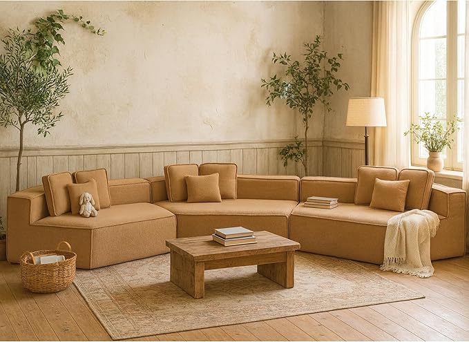 KEIKI 181" Extra Large Multi Seat Modular Sofa Teddy Sherpa Fabric Full Foam Cushion Sectional Couch for Spacious Living Rooms Family Hosting Gathering Lounge Ultimate Comfort Seating