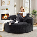 55"W Oversized Round Chair Lounge Chaise Indoor, Upholstered Comfy Circle Sofa Armchair, Modern Cozy Boneless Foam Floor Reading Chair for Living Room, Bedroom, No Assembly Required(Chenille, Black)