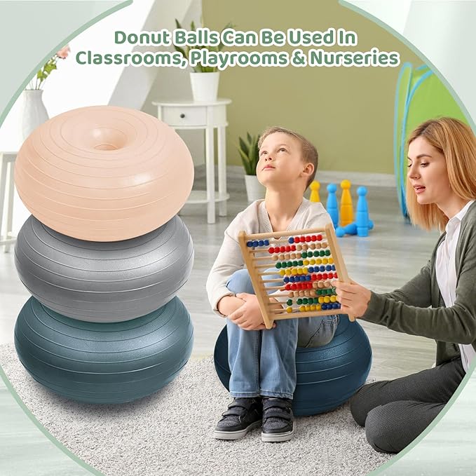 Lewtemi 4 Pcs Flexible Seating for Classroom Elementary 20 Inch Yoga Ball Chair Inflatable Donut Ball Chair with Inflator for Kids Student Sensory Balance Office Exercise