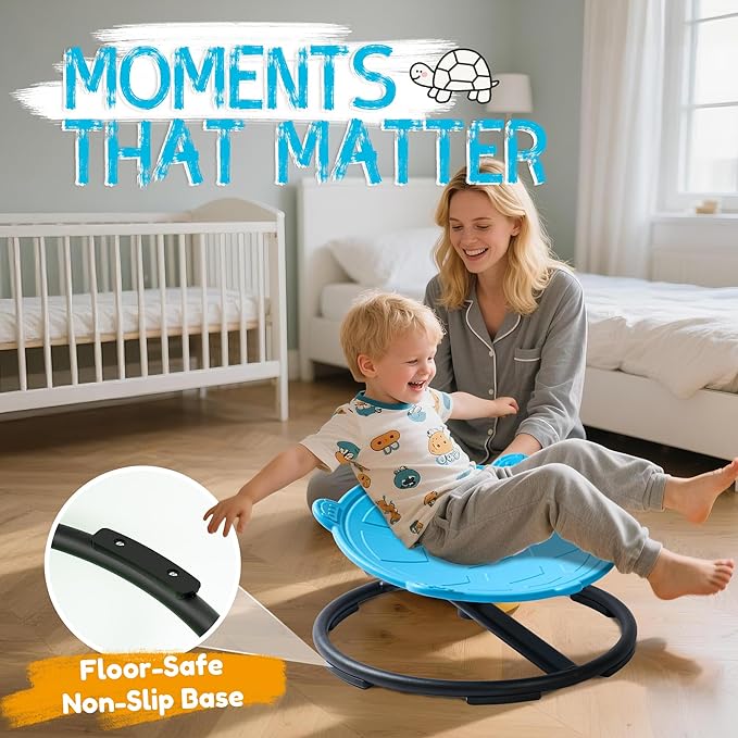 Oranmew Turtle Spinning Chair for Autistic Kids – Sensory Spinning Toy, Spin Chair for Kids Autism, Sensory Swivel Seat for Balance, Coordination, Focus & ADHD Support, Autism Sensory Products (Blue)