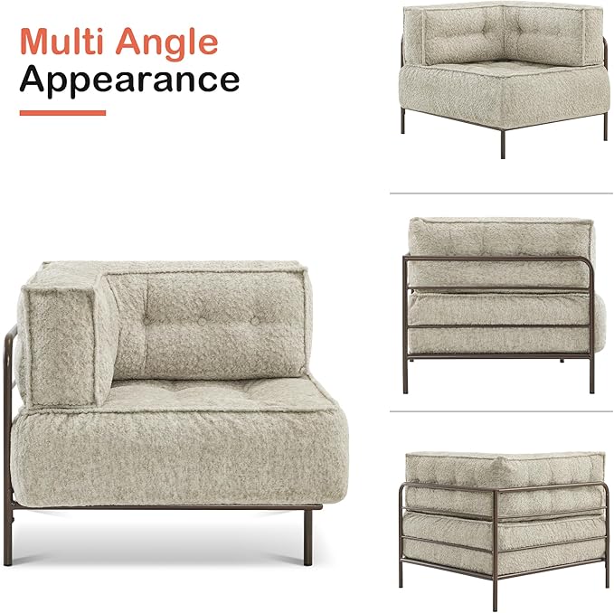 MCombo Modular Sofa Couch with Removable Cushion, Accent Sofa Chair, Upholstered for Living Room, Apartment, Office (Ivory, Corner Seat)