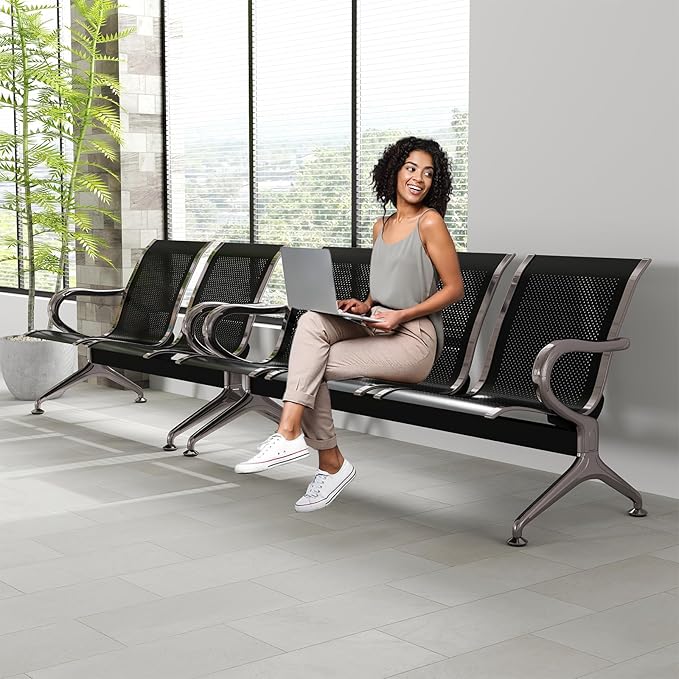 Kinfant Waiting Room Chairs Set - 5-Seat Office Guest Reception Seat Waiting Room Bench with Armrest for Airport, Hospital, Bank, Salon, Barbershop, Hall(Black Mesh)