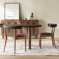 Kmax Dining Room Chairs Mid-Century Modern Fabric Kitchen Chairs with Natural Walnut Finished Frame, Linen Curved Back, 2-Pcs Set, Charcoal Black