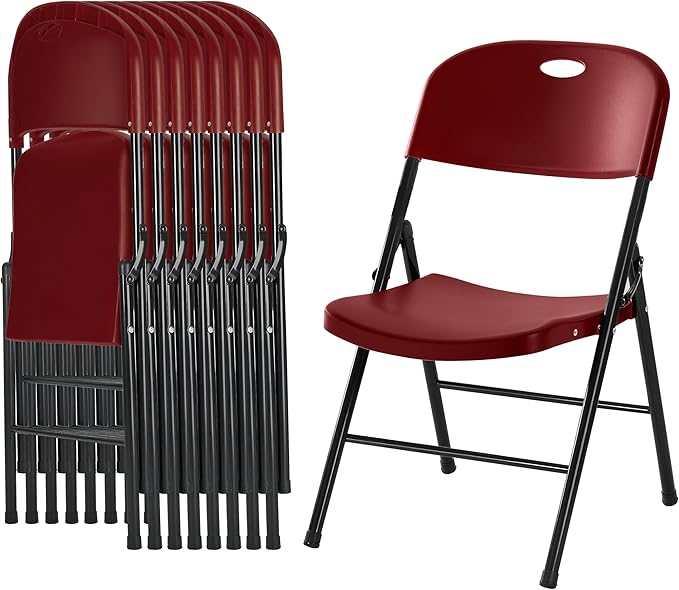Amazing for less 8-Pack Heavy Duty Plastic Folding Chair, 450 lbs Capacity Foldable Chairs for Indoor Outdoor, Stackable Portable Seating for Party, Wedding, Patio, Backyard, Office (Red)