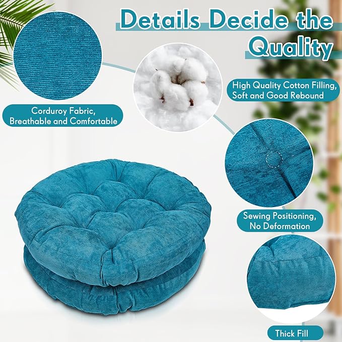Jerify Floor Pillow Cushions 22 x 22 Inch Round Square Large Meditation Floor Pillow for Classroom Adult Meditation Picnic Party Cushion for Seating Gift Christmas(Round,Aquamarine,6 Pcs)