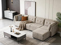 VANOMi 118" Modular Cloud Sofa with Ottoman, 4 Seater Modular Sectional Sofas & Couches for Living Room, Cozy Chenille Cloud Sectional Couch Sofas for Living Room, Apartment, Office, Camel, L Shaped