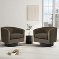 Swivel Barrel Chair, Modern Round PU Leather Accent Armchair for Living Room, Bedroom, Oversized Comfy Club Reading Chairs for Adults (Velvet Coffee, Set of 2)