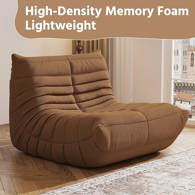 Bean Bag Chair, Fireside Chair, Large Bean Bag Chair for Adults, Bean Bag Chairs for Teens with High-Resilience Foam, Non-Slip Base Floor Lounge Sofa,Living Room (Brown, Single)