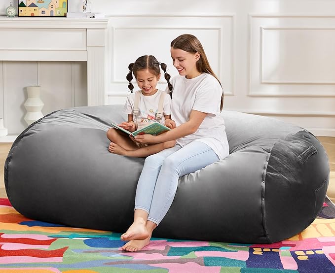 Hobestluk 5FT Bean Bag Chair Large Beanbag Lounger with Removable Cover Adult Bean Bag Chair with Portable Handle Desgin for Living Room Bedroom (Grey, 5FT)