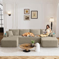 133" Oversized Cloud Boneless Sofa Couch with Chaise, Modern Corduroy U Shaped Modular Sectional Sofa with Deep Seat, Comfy Couch with Cupholders and Storage, No Assembly Required-Camel