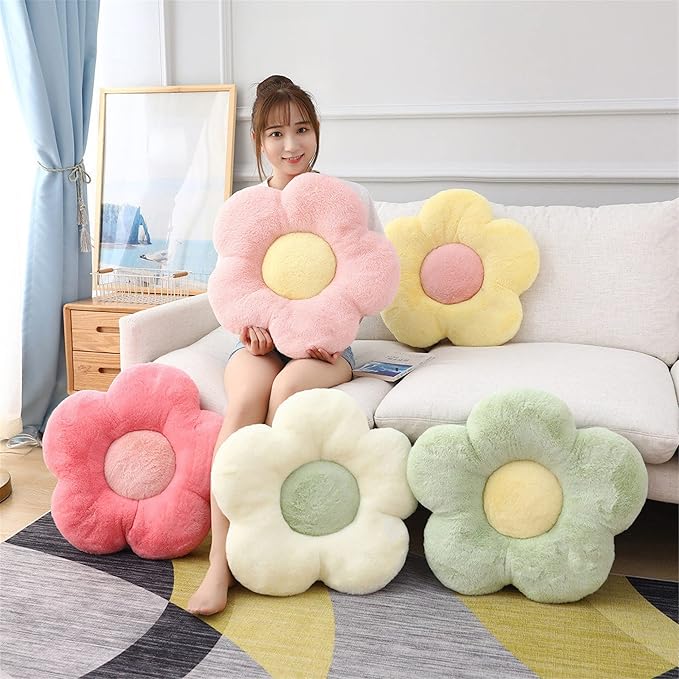 YILANLAN Cute Flower Cushion Plush Floor Pillow Casual Comfortable Pillow Office Living Room Bed Decoration Cushion Simple Room Decoration (40cm, Red)