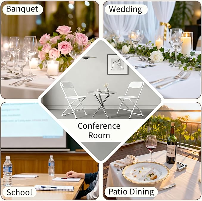 Plastic Folding Chair 10 Pack, White Foldable Chairs with 350 lbs Capacity, Indoor Outdoor Heavy Duty Metal Folding Chairs, Portable Chairs for Home, Office, Party, Wedding,Patio