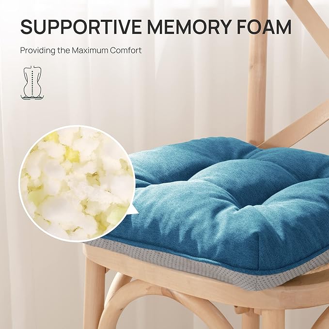 Love's cabin Memory Foam Chair Cushions Set of 4, Outdoor/Indoor Chair Pads for Dining Chairs 4 Pack, Seat Cushions for Kitchen, Dining Room, Office, Patio Chairs, 15.5"x15.5"x3.5" Blue