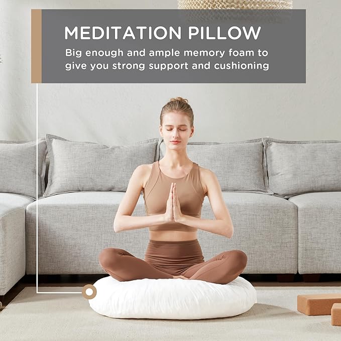 Codi Round Floor Pillow Insert, Large Thick Meditation Cushion, 32 Inch Circular Seating Cushions, Memory Foam Added, Advanced