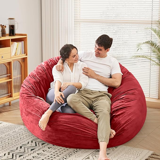 Bean Bag Chairs for Adults - Giant Bean Bag Chair Convertible Bean Bag Bed - Beanbag Chair with Micro Fiber Cover/Furniture Foam Filler - Floor Couch Sofa in Bedroom Dorm Room - Queen Red