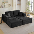83'' Boneless Loveseat Sofa, Comfy Deep Seat Cloud Couch with 2 Moveable Ottoman, No Assembly Chenille Love Seat for Living Room, Black