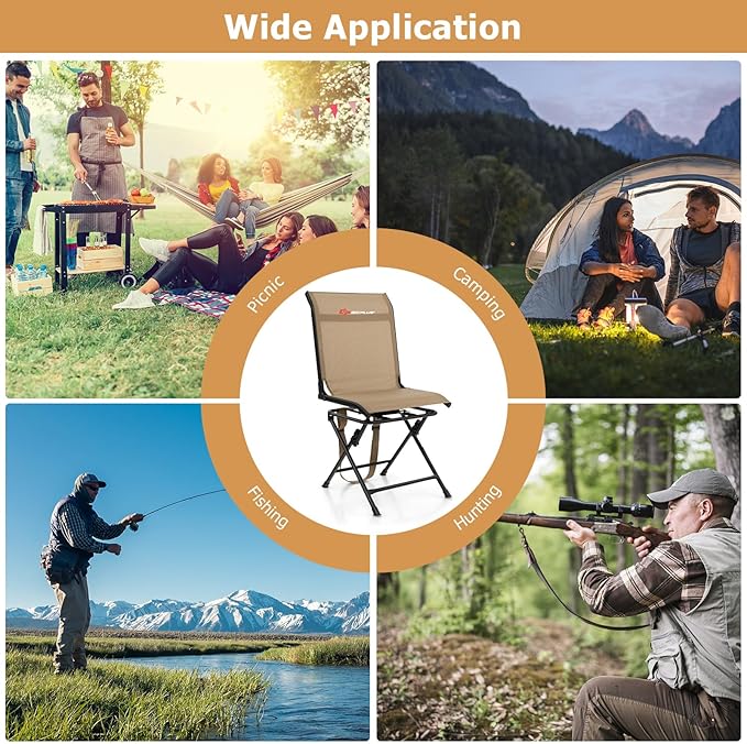 Goplus Hunting Chair, 360° Swivel Hunting Blind Chair with Carrying Strap, 330LBS Capacity, Folding Silent Deer Hunting Chair, Portable Ground Blind Chair for Fishing Camping, No Assembly