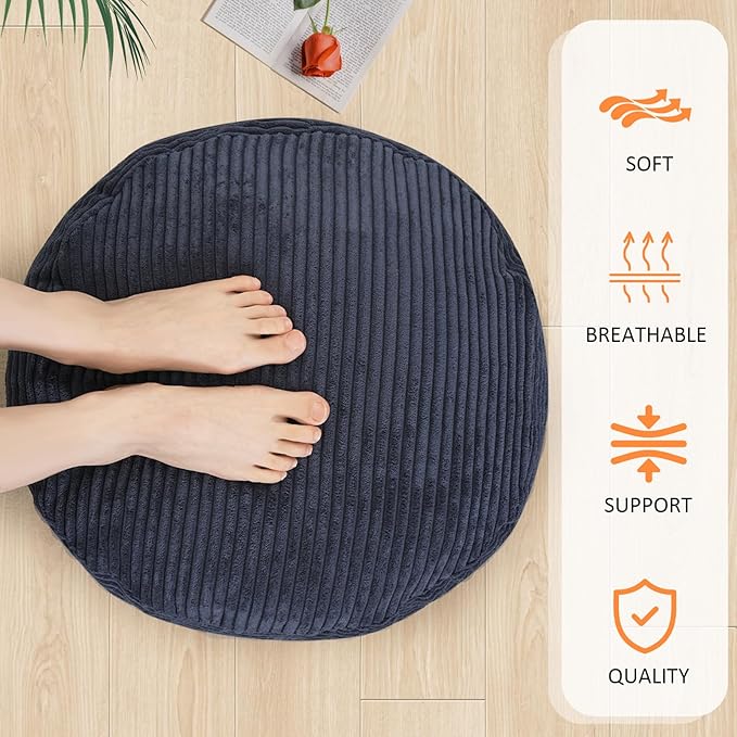 Yueyocici Pouf Ottoman Stuffed Round Modern Foam Filled Foot Rest Poufs for Living Room Chair Decorative 20 X 15 Inches Fluffy Pouf Foot Stool Storage Ottoman, Navy Blue