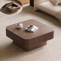 FGXJY Square Small Coffee Table with Storage, Modern Wooden Coffee Table with Solid Wood Veneered, Fluted Center Table Drum Tea Table for Living Room Apartment, 31.5''L×31.5''W×14''H