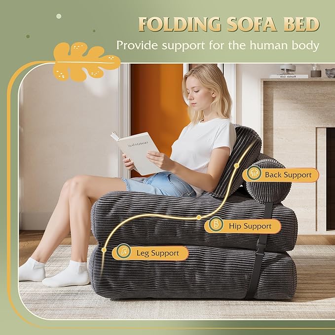 WLIVE Sofa Bed, Bonless Couch, Bean Bag Chairs for Adults, Pull Out Couch, with Pillow, for Living Room Dorm Bedroom, Dark Grey