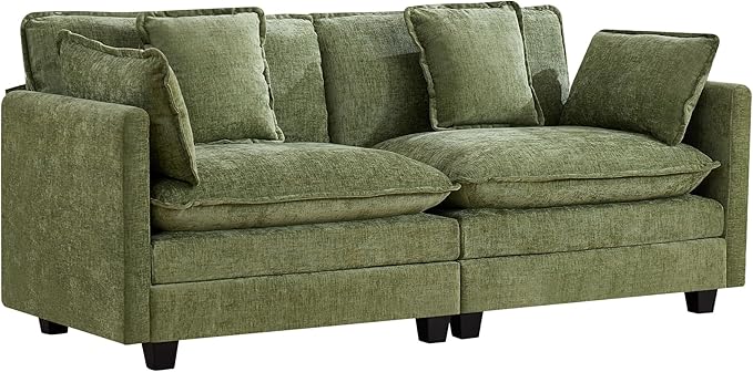 UMBFUN 2-Seater Cloud Couch, Oversized Comfy Modular Sectional Sofa with Deep Seat Cushions, Chenille Loveseat for Living Room, Apartment & Small Spaces, Green