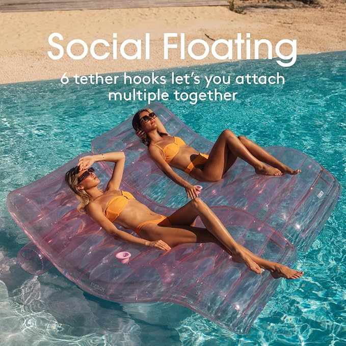 FUNBOY Giant Inflatable Luxury Clear Pale Pink Chaise Lounger, Chair Pool Float for Adults, Transparent Seaglass Green Material, Perfect for a Summer Pool Party