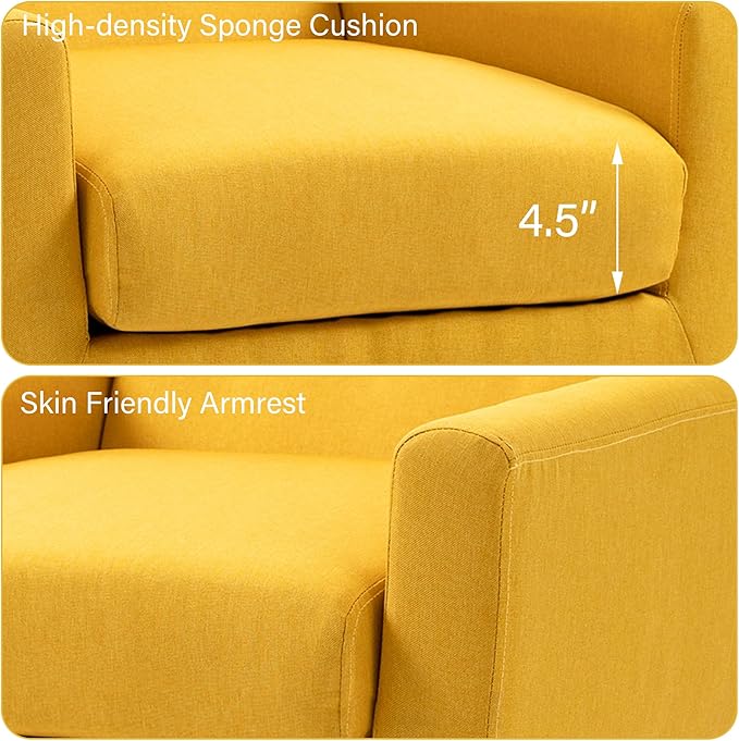 Accent Chair, Mid-Century Modern Fabric Chairs with Arms for Living Room, Comfy Upholstered Club Single Sofa Armchair for Bedroom Waiting Room with Solid Wood Frame (Fabric Yellow, Set of 2)