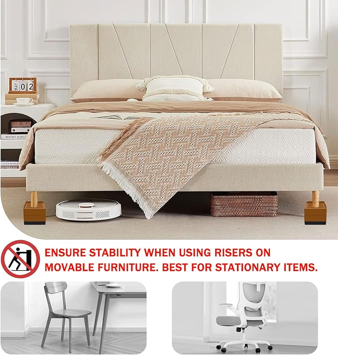 ANNKUT Bed Furniture Risers 3 inch, Square Adjustable Risers Blocks for Bed Sofa Table and Couch Lift to 1.5 or 3 inch，Heavy Duty Support Up to 1,300 Lbs (4 Pack-Brown)
