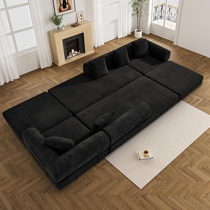 DAMAIFROM 157" Modular Sectional Loveseat Sofa Cloud Boneless Couch, Modern Sleeper Sofa for Customizable Living Spaces, Cozy Modular Couch for Indoor Room, No Assembly Required, Black