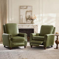 HULALA HOME Genuine Leather Recliner Chair Set of 2, Classic Push Back Recliner Armchair with Thick Seat and Backrest (Olive)