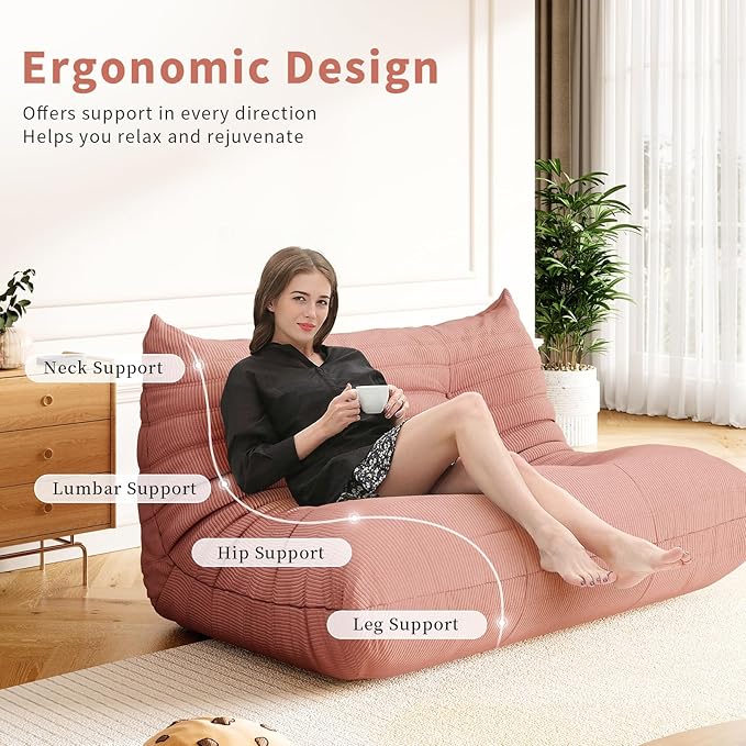 Bean Bag Chair Sofa Fireside 3 Seat Lounger Couch for Adults Corduroy Cozy Lazy Floor Sofa Memory Foam Chair for Home, Apartment and Gaming Venue,Pink