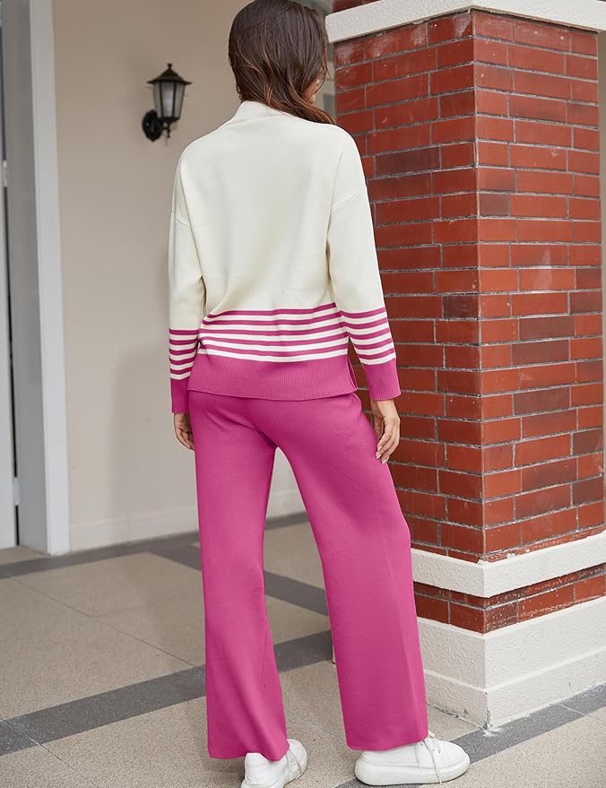 Tanming Women's Lounge Sets 2 Piece Outfits Knitted Pullover Sweater Tops Wide Leg Pants Tracksuit