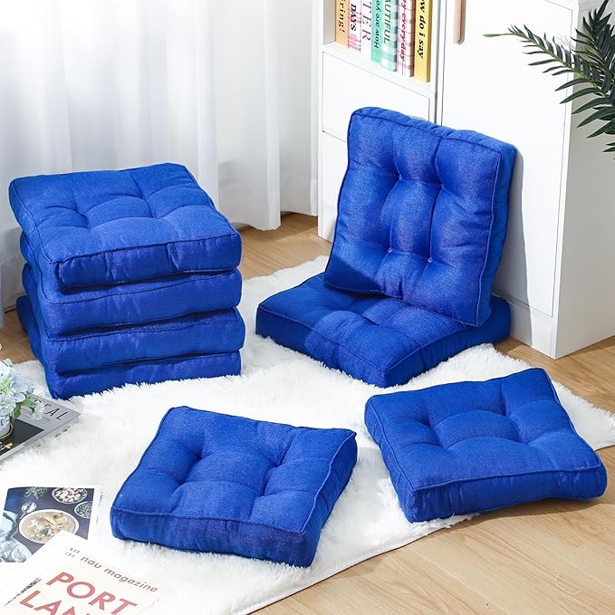 Fumete 8 Pcs Square Floor Pillows for Kids and Adult 16''x16'' Flexible Seating Floor Cushion for Classroom Multicolor Meditation Cushions for Home Daycare Preschool Yoga Meditation (Blue)