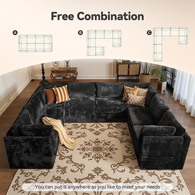 CAODOC Large 8 Seat Modular Sectional Sofa with Ottoman Seat Corduroy Sleeper Sectional Sofa Bed Oversized Convertible Modular Couch for Living Room