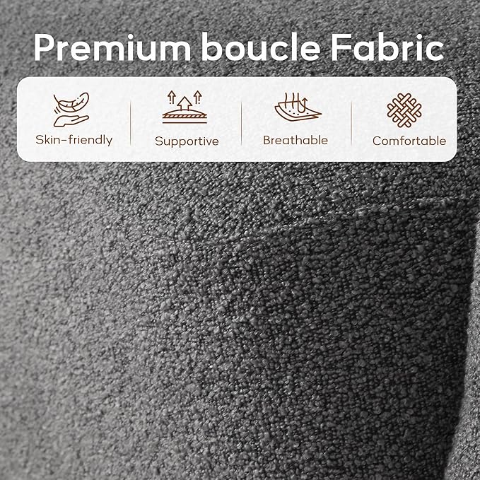 Boucle Swivel Accent Chairs Set of 2, No Assembly Upholstered Armchair with Rubberwood Base, 360° Rotating Living Room Chairs Set of 2 for Bedroom, Apartment & Reading Nook (2, Grey)