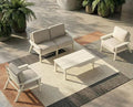 Patio Kingdom Patio Furniture Set with Washable Thick Beige Cushions, Coffee Table & Side Table, HDPE Outdoor Couch, All-Weather Outdoor Sectional Furniture, Patio Conversation Sets (White Frame)