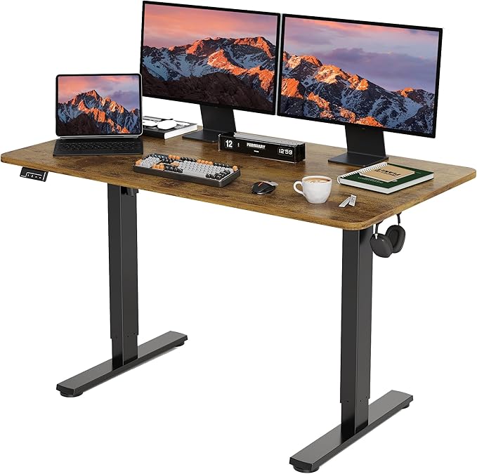 LongKe Electric Standing Desk Adjustable Height, 48x24 Inches Sit Stand up Desktop for Home Office, Ergonomic Rising Computer Table with Memory Preset,Rustic Brown,