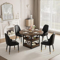 5-Piece Round Dining Table Set for 4 with Storage, Kitchen Table with 4 PU Leather Chairs, Space Saving for Breakfast Nook, Dinette, Dining Room (Boxwood Dining Table-4 Black Chairs)