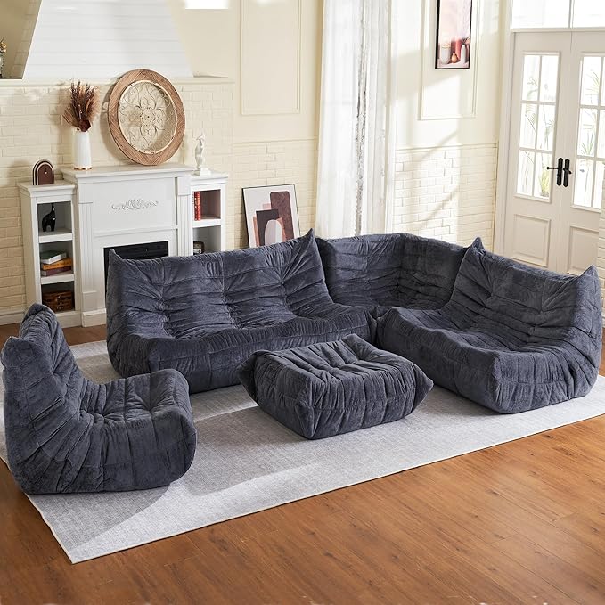 HABUTWAY Bean Bag Ottoman,Foot Rest,Fireside Chair Memory Foam Lazy Bean Bag Sofa for Living Room,Bedroom,Dorm,Office (Ottoman-Grey)