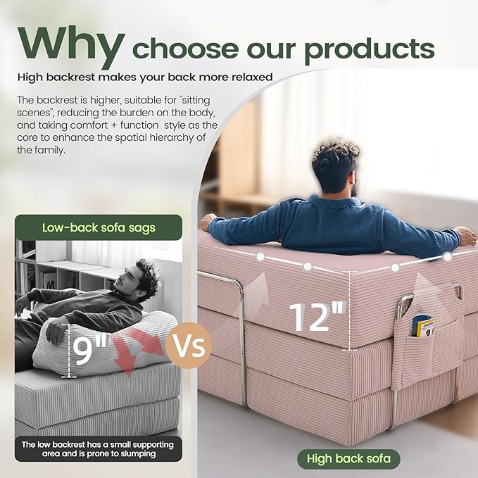 Multi-functionalcorduroy Sofa Bed, Crafted from Corduroy Fabric, is Ideal for Apartments and Living Rooms. Sleeper Sofa Couch Folding futon or Foldable Floor Convertible Floor Studio | Multi-functional