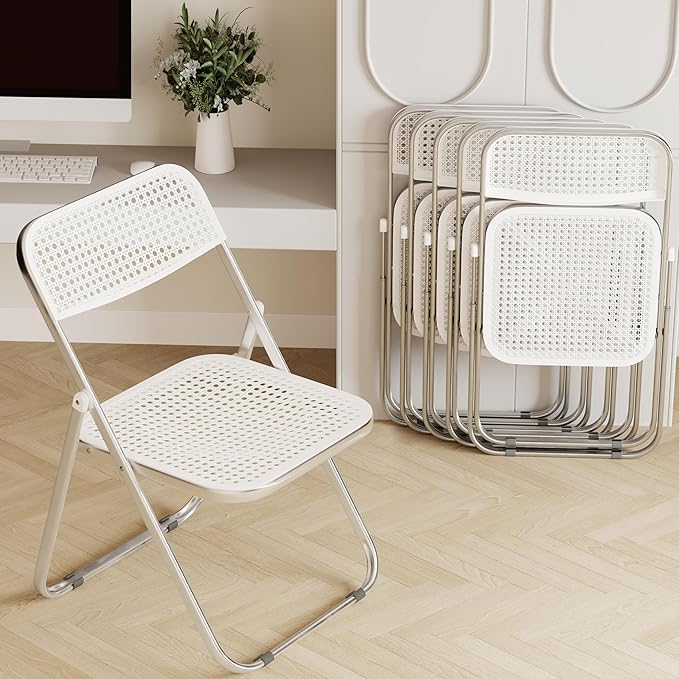 Folding Chairs, 300lb Capacity Steel Frame, Foldable for Indoor Outdoor Party,6-Pack,White