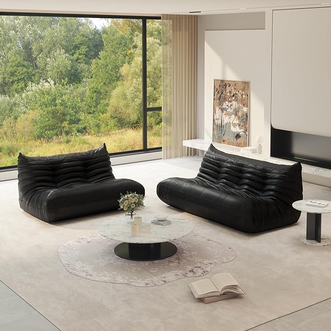 Fireside Chair Lazy Floor Sofa Set, Cozy Memory Foam Bean Bag Chairs, Faux Leather Giant Bean Bag Chair Sofa, Armless Foam Couch Lounger Tatami Recliner for Living Room Bedroom Dorm Office
