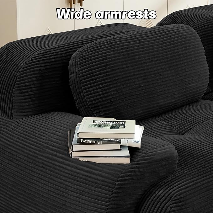 SoarFlash 81" Loveseat Sofa, Comfy Deep Seat, No Assembly, Sofa in a Box, Modern Small Couch with Plush Corduroy Fabric for Living Room, Bedroom, Apartment, Home Office, Black