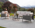 Grand patio 5-Piece Outdoor Furniture Set, Outdoor Sofa Set with 2 Round Side Tables, Modern Metal Patio Couch with 6-inch Thick Waterproof Cushions for Porch Deck Backyard